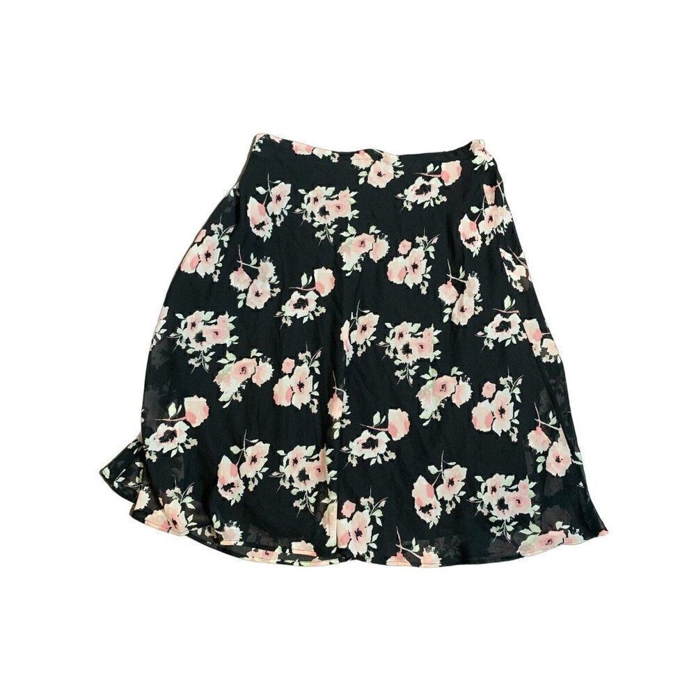 avenue womens black white pink floral midi skirt 14 16 large